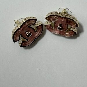 Chanel Pink Enamel CC Earrings Gold Pink